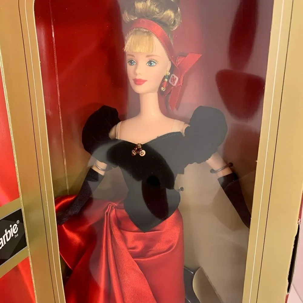 Winter Splendor Barbie Avon Exclusive Blonde Hair Red Black Evening Holiday Dres